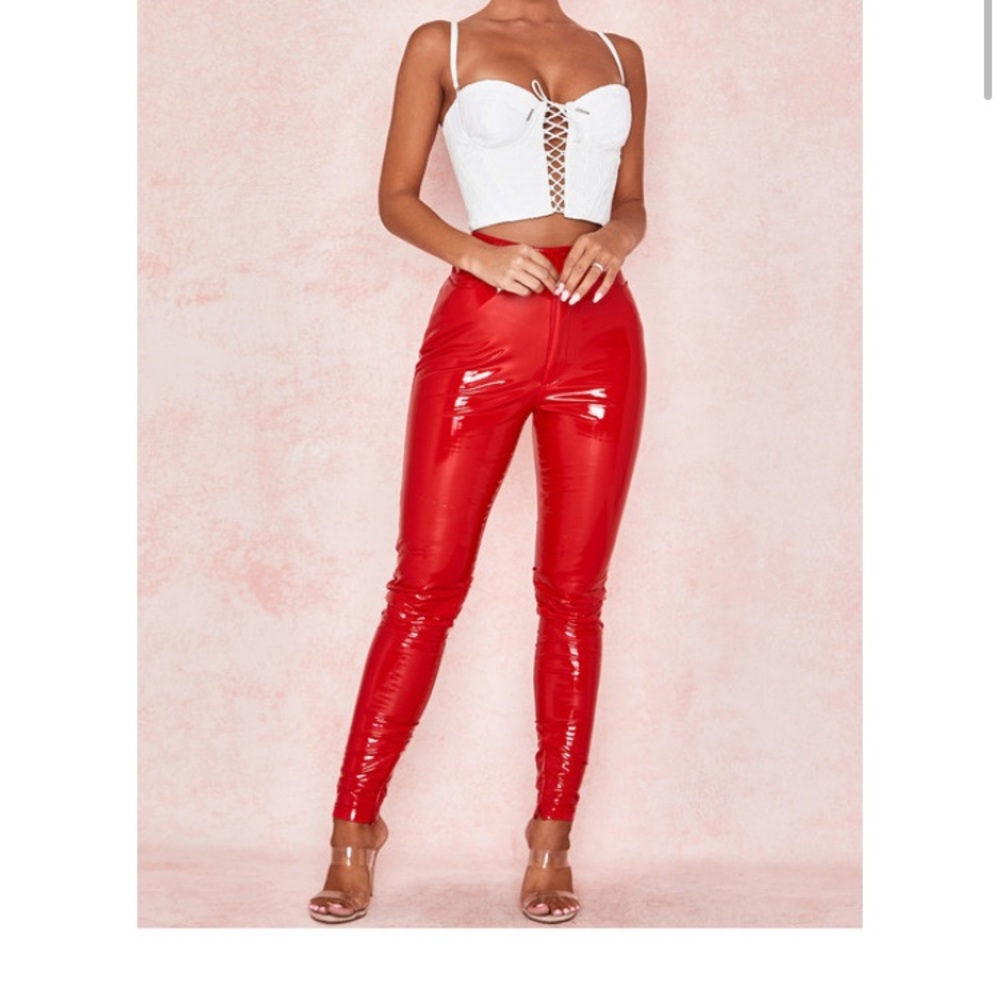 Red vinyl pants never worn
